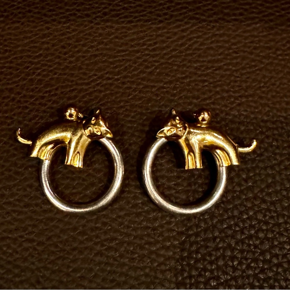Vintage 1980’s Gold and Silver Kitty Cat pierced Earrings